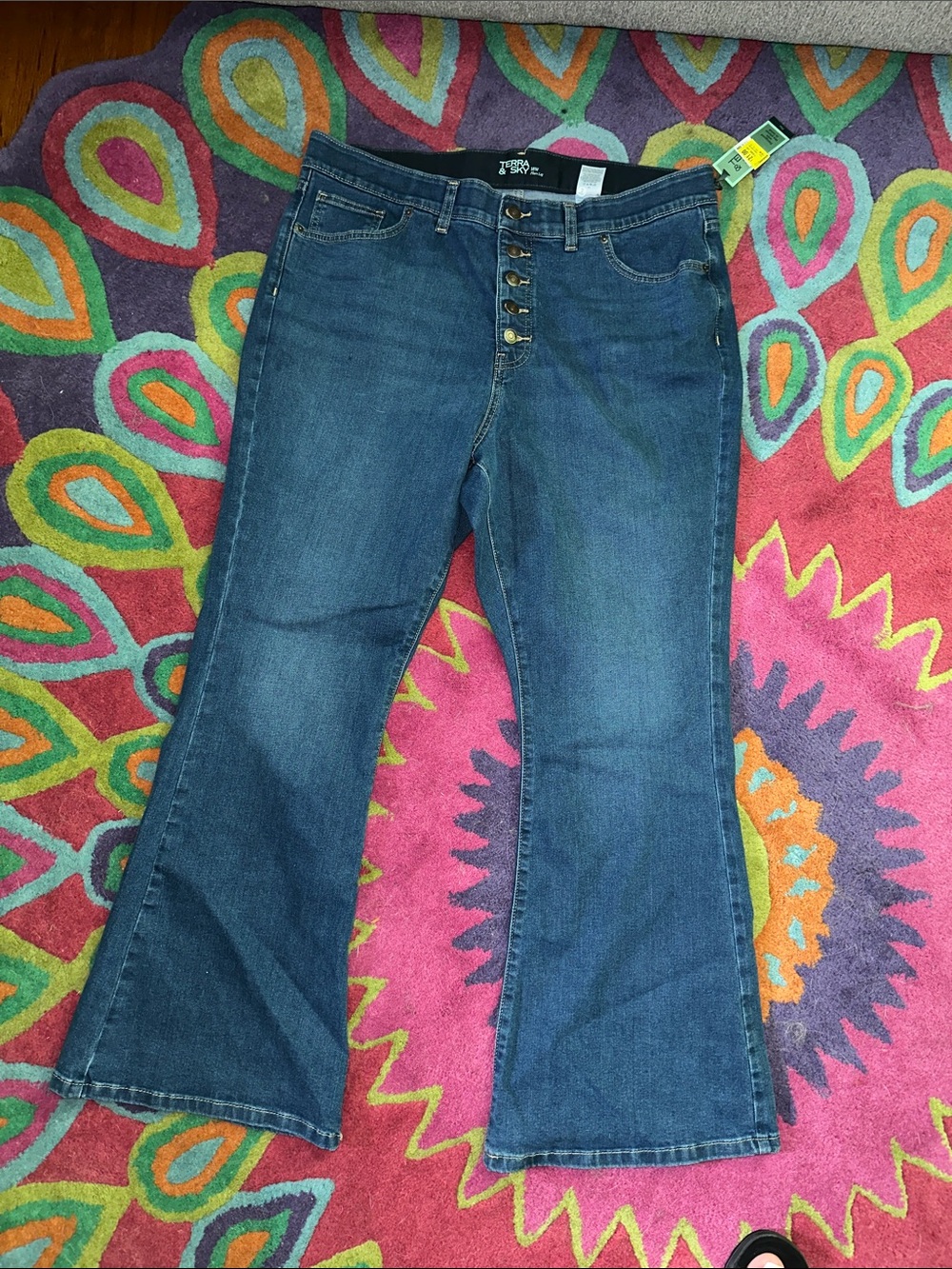 Terra & Sky Dark Blue Button-Fly Flare Jeans